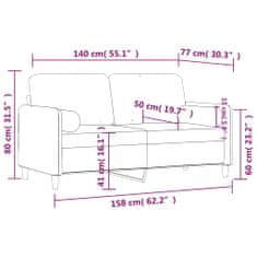 Vidaxl Kavč dvosed z okrasnimi blazinami rumen 140 cm žamet