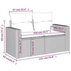 Vidaxl Vrtni kavč z blazinami 2-sedežni bež poli ratan
