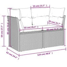 Vidaxl Vrtni kavč z blazinami 2-sedežni bež poli ratan