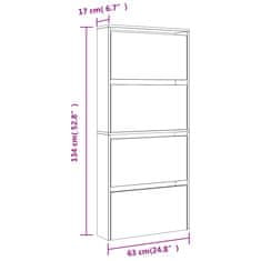 Vidaxl Omarica za čevlje z ogledalom 4-nadstropna hrast 63x17x134 cm