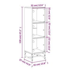 Vidaxl Visoka omara s steklenimi vrati betonsko siva 35x37x120 cm