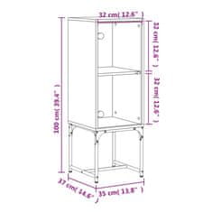 Vidaxl Stranska omarica s steklenimi vrati dimljen hrast 35x37x100 cm