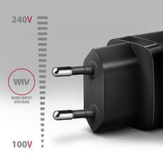 AXAGON ACU-PQ20 ACU-PQ20 AC adapter 20 W, 2x vrata (USB-A + USB-C), PD3.0/PPS/QC4+/AFC/Apple, črn