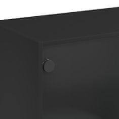Vidaxl Knjižna omara z vrati črna 136x37x142 cm inženirski les