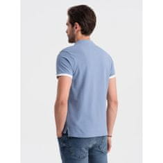 OMBRE Moška polo majica brez ovratnika V3 OM-TSCT-0156 modra MDN124586 S