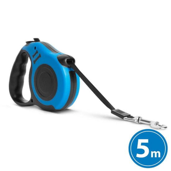 yummie avtomatski povodec za psa - trak 5 m (2,5cm)- moder do 30kg