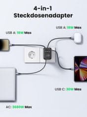 Ugreen Nexode 4v1 USB vtičnica 30W z 2xUSB, 1xUSB-C in Quick Charge