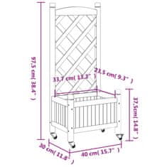 Vidaxl Cvetlično korito z mrežo in kolesi rjav trden les jelke