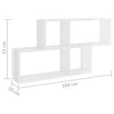 Vidaxl Stenska polica visok sijaj bela 100x18x53 cm inženirski les