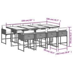 Vidaxl Vrtna jedilna garnitura 9-delna z blazinami črn poli ratan