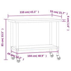 Vidaxl Kuhinjska delovna miza s kolesi 110x55x85 cm nerjaveče jeklo