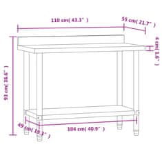 Vidaxl Kuhinjska delovna miza z zaščitno ploščo 110x55x93 cm jeklo