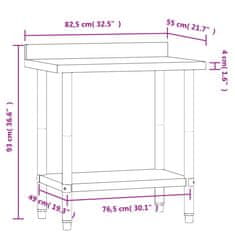 Vidaxl Kuhinjska delovna miza z zaščitno ploščo 82,5x55x93 cm jeklo