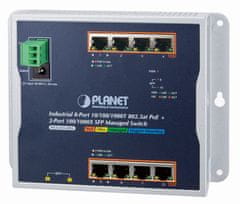 Planet WGS-4215-8P2S ploščato stikalo L2/L4, 8x1Gb, 2x1Gb SFP, 8x PoE 802.3at 200W, 48-56VDC, -40~75°C, IP30, brez ventilatorja