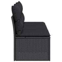 Vidaxl Vrtni kavč z blazinami 3-sedežni črn poli ratan