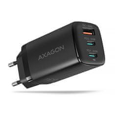 AXAGON ACU-DPQ65, omrežni polnilec GaN 65 W, 3 vrata (USB-A + dve USB-C), PD3.0/QC4+/PPS/Apple