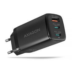 AXAGON ACU-DPQ65, omrežni polnilec GaN 65 W, 3 vhodi (USB-A + dvojni USB-C), PD3.0/QC4+/PPS/Apple, črn