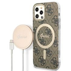 Guess Guess Bundle Pack MagSafe 4G - MagSafe etui za iPhone 12 / iPhone 12 Pro + komplet polnilnika (rjava/zlata)