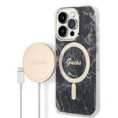 Guess Guess Bundle Pack MagSafe IML Marble - MagSafe etui za iPhone 14 Pro Max + komplet polnilnika (črna/zlata)