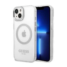 Guess Guess kovinski obrisi MagSafe - ohišje za iPhone 14 (prozorno / srebrno)