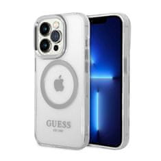 Guess Guess kovinski obrisi MagSafe - ohišje za iPhone 14 Pro (prozorno / srebrno)