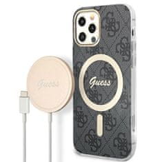 Guess Guess Bundle Pack MagSafe 4G - MagSafe ohišje za iPhone 12 / iPhone 12 Pro + komplet polnilnika (črno/zlato)