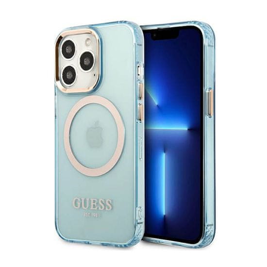 Guess Ohišje Guess Gold Outline Translucent MagSafe - iPhone 13 Pro (modro)