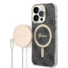 Guess Guess Bundle Pack MagSafe 4G - MagSafe ohišje za iPhone 14 Pro + komplet polnilnika (črno/zlato)