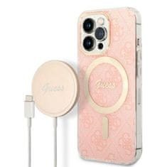 Guess Guess Bundle Pack MagSafe 4G - MagSafe etui za iPhone 13 Pro + komplet polnilnika (roza/zlata)