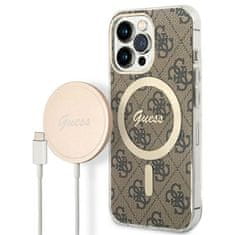 Guess Guess Bundle Pack MagSafe 4G - MagSafe etui za iPhone 13 Pro Max + komplet polnilnika (rjava/zlata)