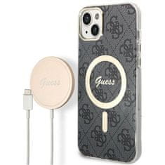 Guess Guess Bundle Pack MagSafe 4G - MagSafe etui za iPhone 14 + komplet polnilnika (črna/zlata)