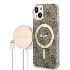 Guess Guess Bundle Pack MagSafe 4G - MagSafe etui za iPhone 14 Plus + komplet polnilnika (rjava/zlata)