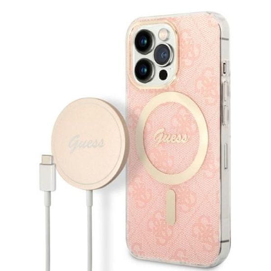 Guess Guess Bundle Pack MagSafe 4G - MagSafe etui za iPhone 13 Pro Max + komplet polnilnika (roza/zlata)