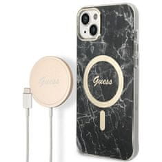 Guess Guess Bundle Pack MagSafe IML Marble - MagSafe etui za iPhone 14 Plus + komplet polnilnika (črna/zlata)