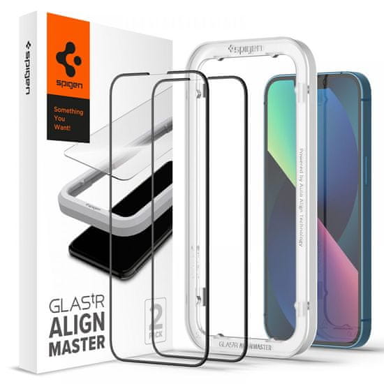 Spigen Spigen Alm Glass FC 2-Pack - Kaljeno steklo za iPhone 14 / iPhone 13 / iPhone 13 Pro 2 kosa (črn okvir)