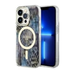 Guess Guess Leopard MagSafe - ohišje za iPhone 14 Pro (modro)