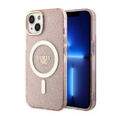 Guess Ohišje Guess Glitter Gold MagSafe za iPhone 14 Plus (roza)