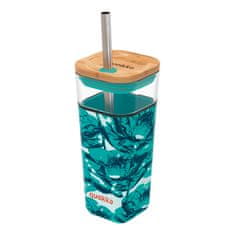 NEW Quokka Liquid Cube - Stekleni vrč 540 ml s slamico iz nerjavečega jekla (Vodni cvetovi)