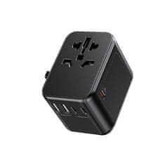 Wekome WEKOME WP-U03 Pop Digital Series - EU / UK / US / AU potovalni polnilec / adapter + 3x USB-C in 2x USB-A 30W (črna)