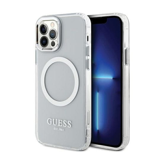 Guess Guess kovinski obrisi MagSafe - ohišje za iPhone 12 / iPhone 12 Pro (prozorno / srebrno)