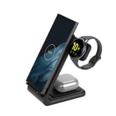 Crong Crong PowerSpot Pivot Stand - brezžični polnilec 3-v-1 za iPhone, Samsung in Android, uro Galaxy Watch in slušalke TWS (črna)