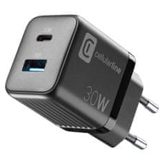 CellularLine Cellularline Multipower Micro GaN - USB-C in USB-A Power Delivery 30W omrežni polnilec (črn)