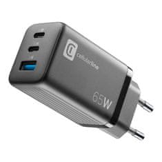 CellularLine Cellularline Multipower Micro GaN - Polnilec 2x USB-C in USB-A Power Delivery 65W (črn)