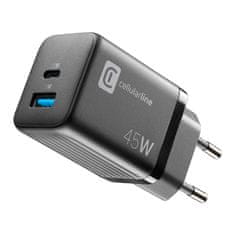 CellularLine Cellularline Multipower Micro GaN - USB-C in USB-A Power Delivery 45W omrežni polnilec (črn)