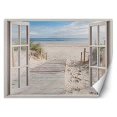 shumee Stenska poslikava, Pogled iz okna morje plaža pesek - 140x100