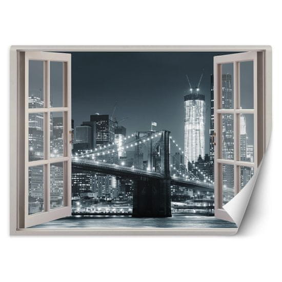 shumee Stenska poslikava, Okno New York Brooklyn Bridge črno-bela - 140x100