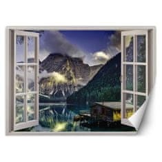 shumee Stenska poslikava, Pogled iz okna na jezero, koča v gorah - 140x100