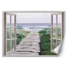 shumee Stenska poslikava, okno pomol morska plaža - 140x100