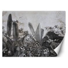 shumee Stenska poslikava, Črno-beli tropski listi na betonski podlagi - 100x70