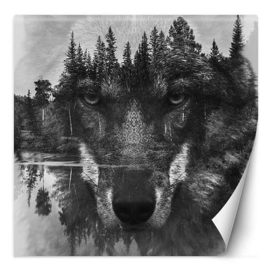 shumee Stenska poslikava, gozdni volk v meglenem jezeru - 100x100